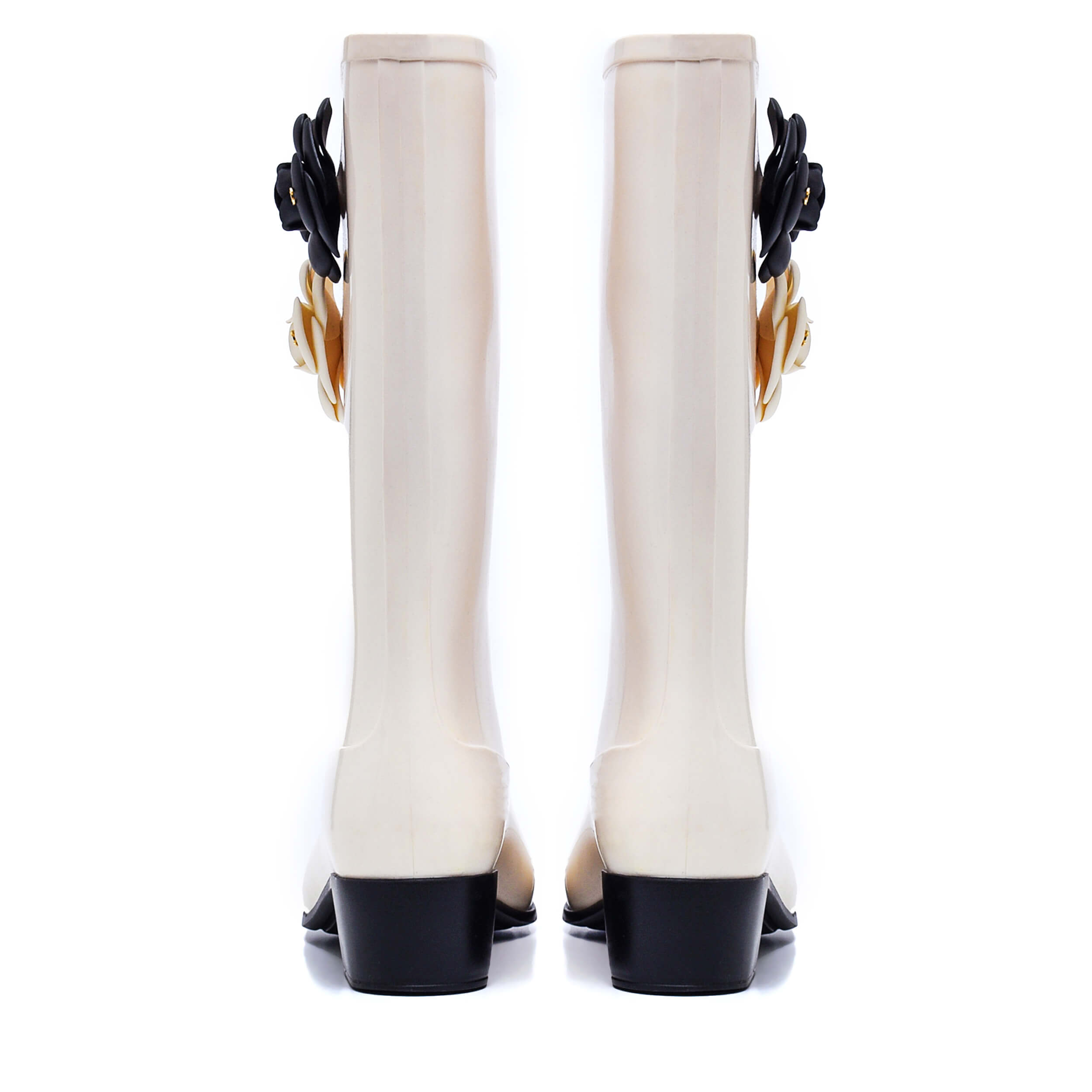 Chanel - White Rubber Camellia Rain Boots / 40